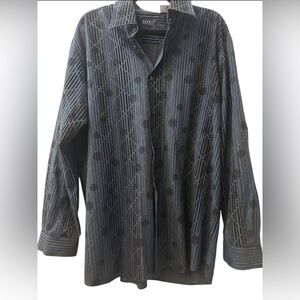Pronti Collection by Phita Men’s XXL Blue Black Shiny Disco Party Shirt